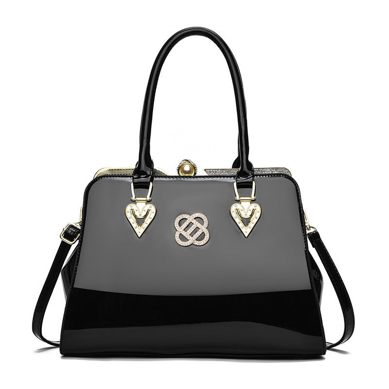 Women's Trendy Large Capacity Shining Leather Steel Handbags
