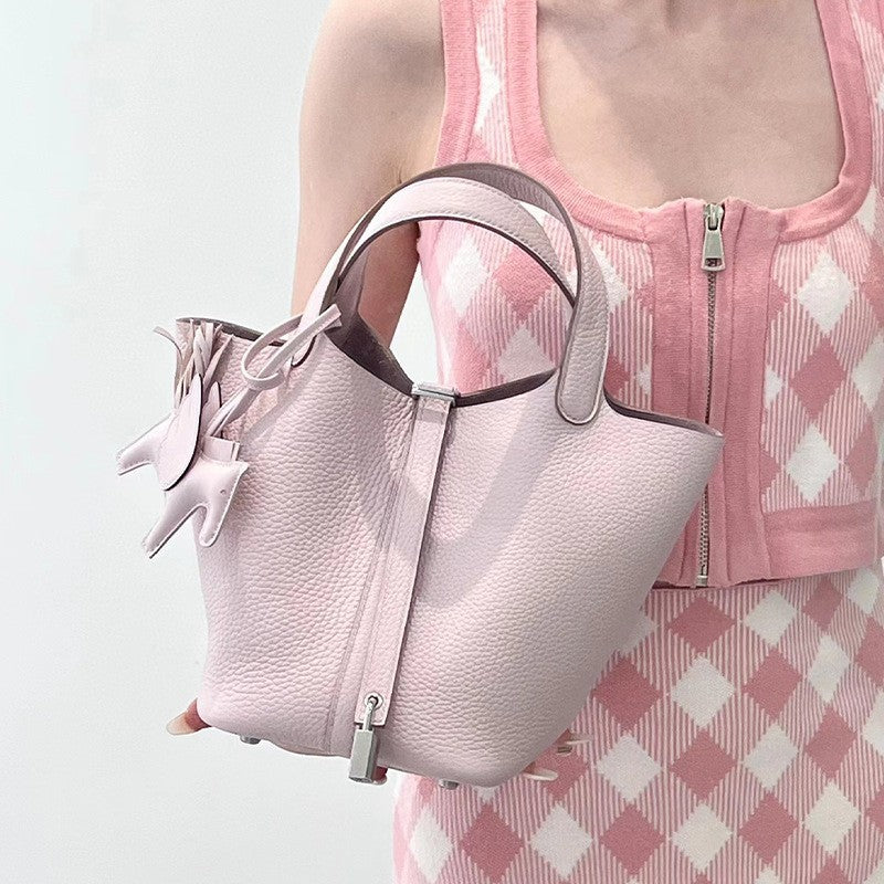 Women's Imported Vegetable Basket Genuine Leather Litchi Handbags