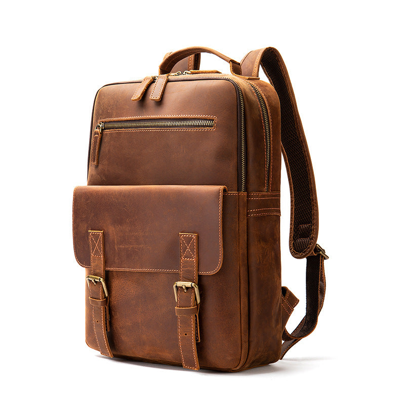 Men's Crazy Horse Leather Retro Large Capacity Backpacks