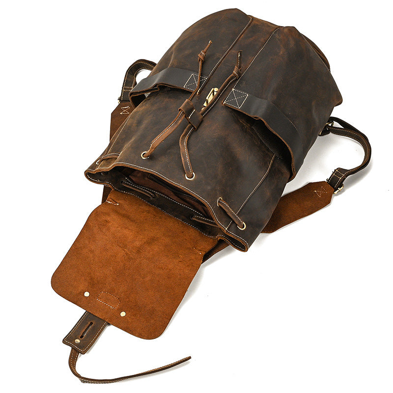 Men's Comfortable Leather Crazy Horse Flap Backpacks