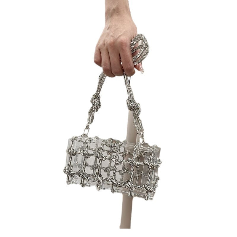 Women's Design Acrylic Transparent Box Dinner Woven Armpit Bags