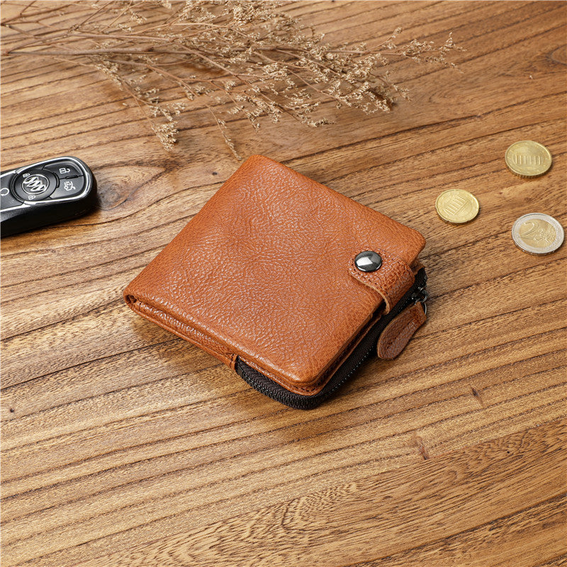 Men's Vegetable Tanned Cowhide Leisure Vertical Green Men's Wallets