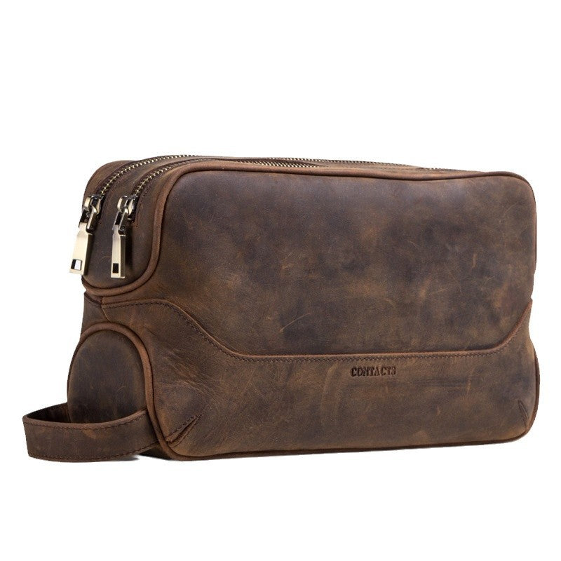 Men's Black Angel Wash Storage Crazy Horse Men's Handbags