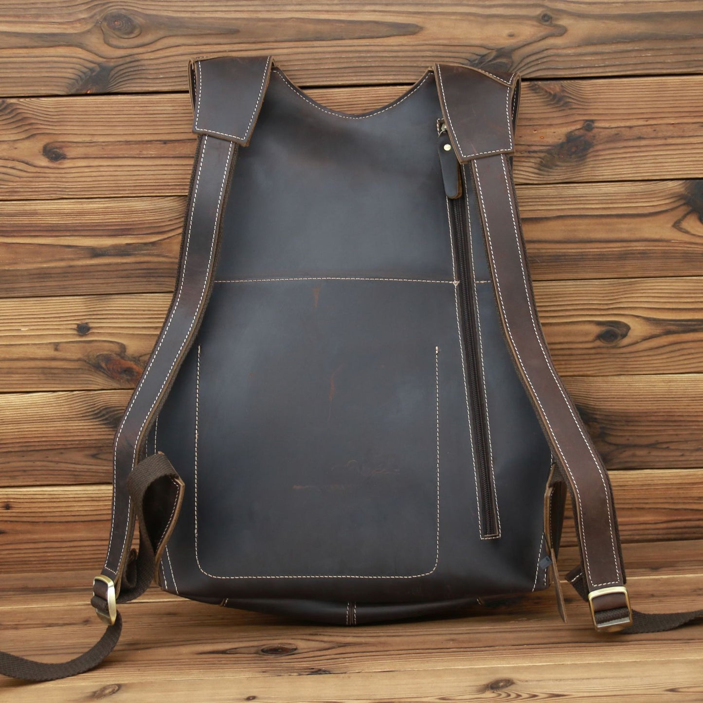 Men's Horse Leather Retro Dark Brown Preppy Backpacks