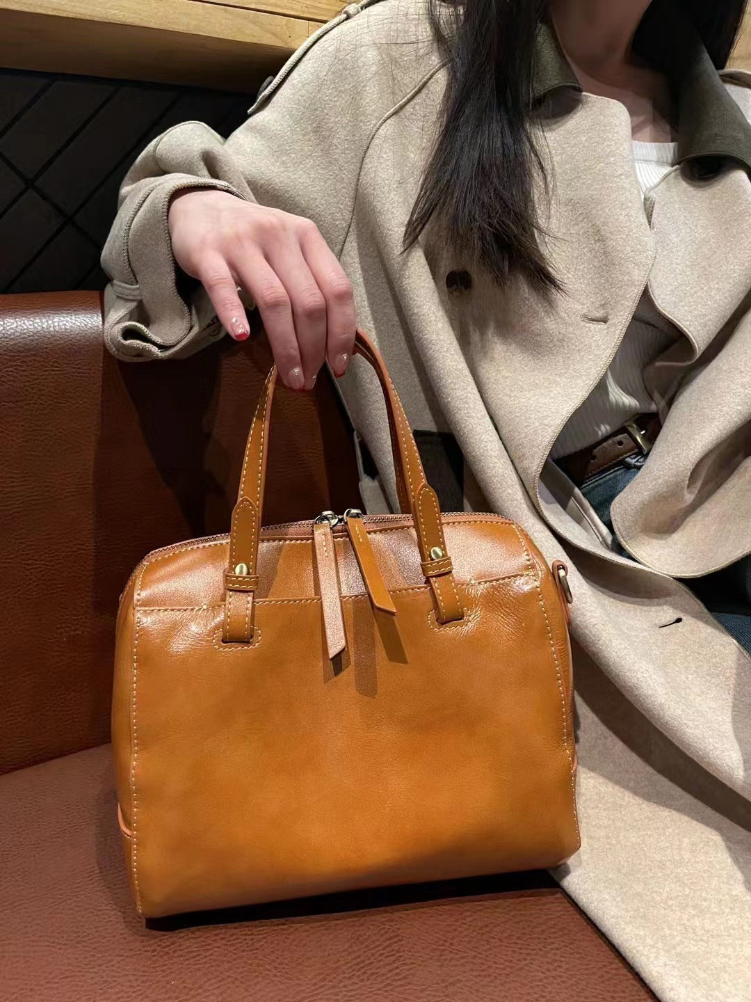 Layer Cowhide Big Vegetable Tanned Leather Handbags