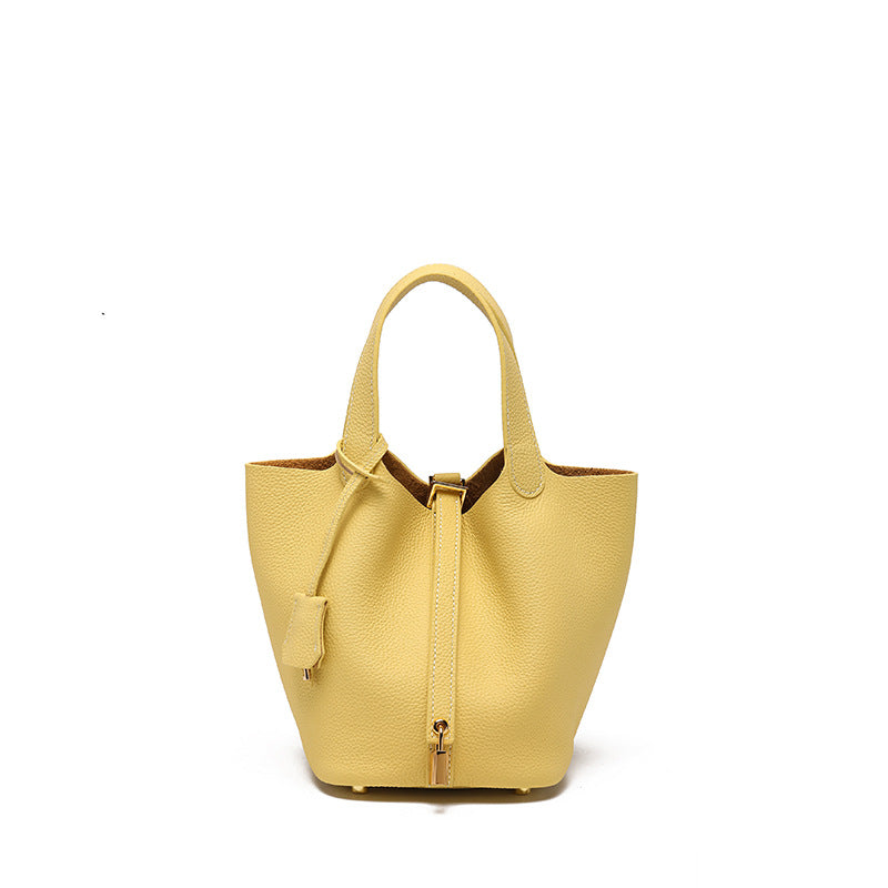 Women's Quality First Layer Cowhide Niche Basket Leather Large Bags