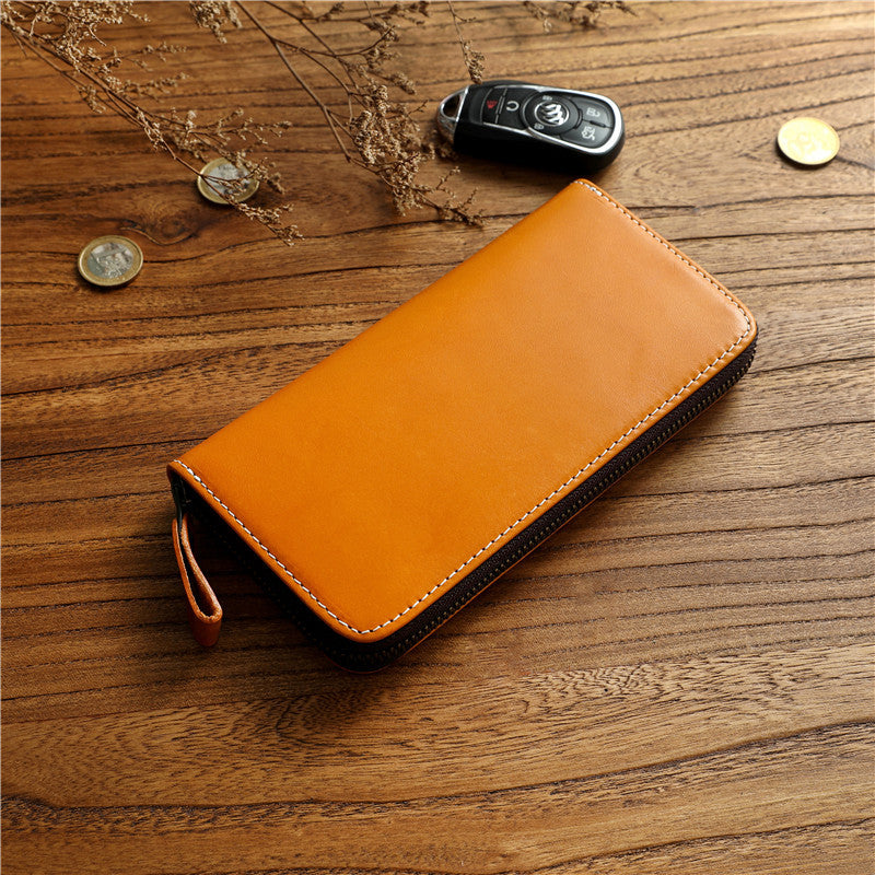 Men's Tanned Long Genuine Leather Zipper First Layer Men's Wallets