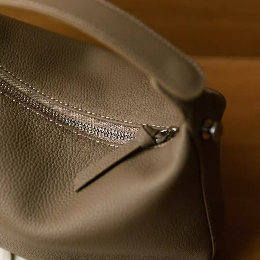 Women's Layer Cowhide Lunch Box Boston Lychee Shoulder Bags
