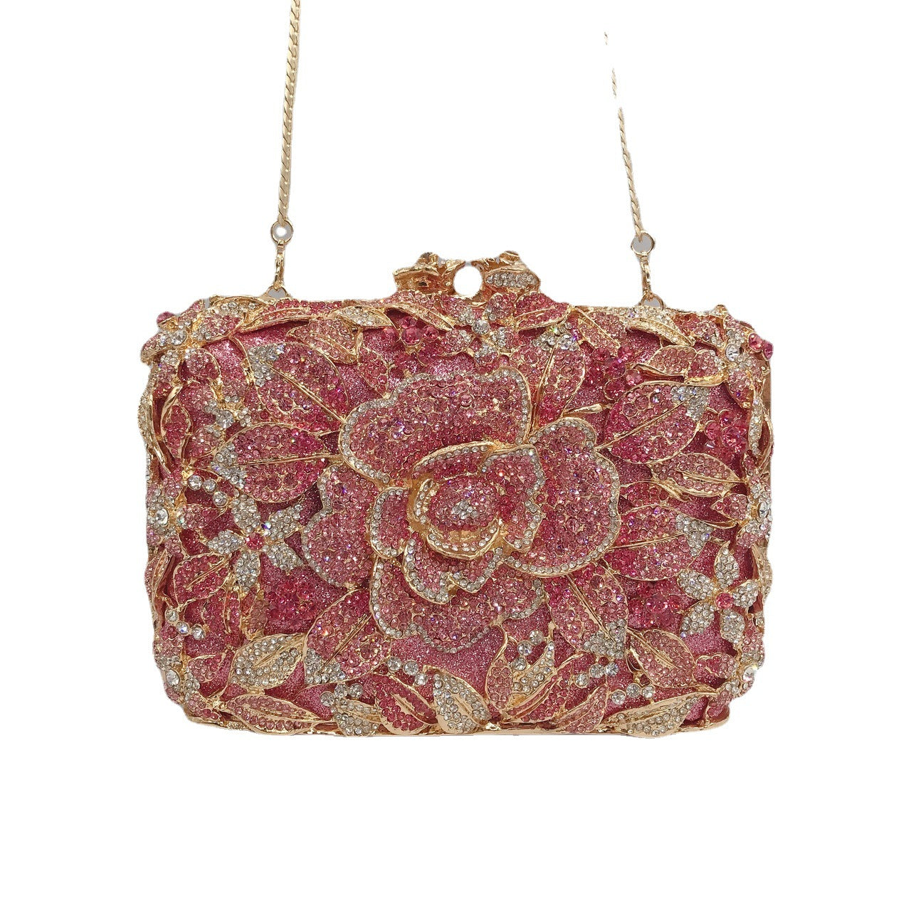 Women's Selected Diamond Hollow Pink Rose Banquet Evening Bags