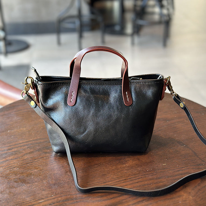 Women's Top Layer Cowhide Leather Mini Contrast Bags