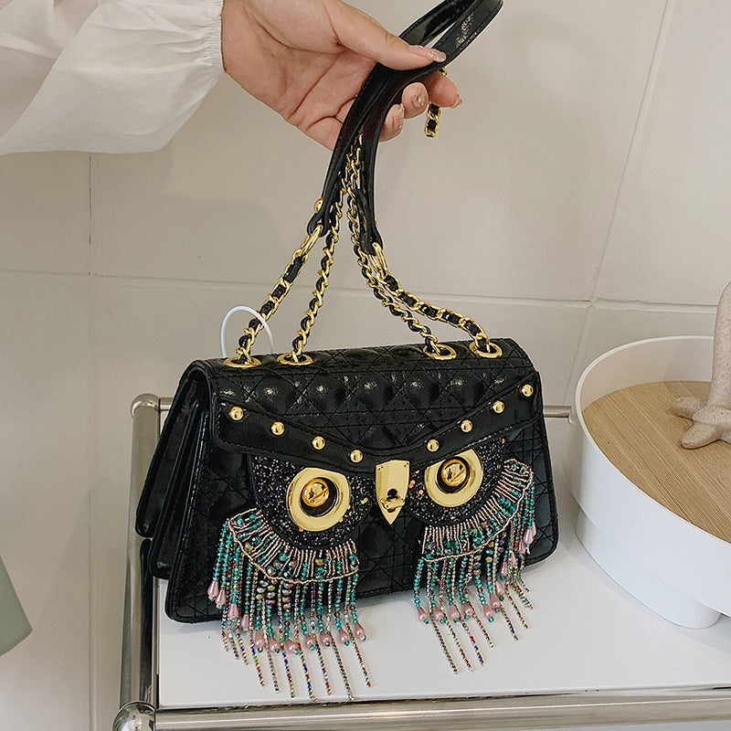 Women's Personality Diamond Trendy Fashion Owl Tassel Shoulder Bags