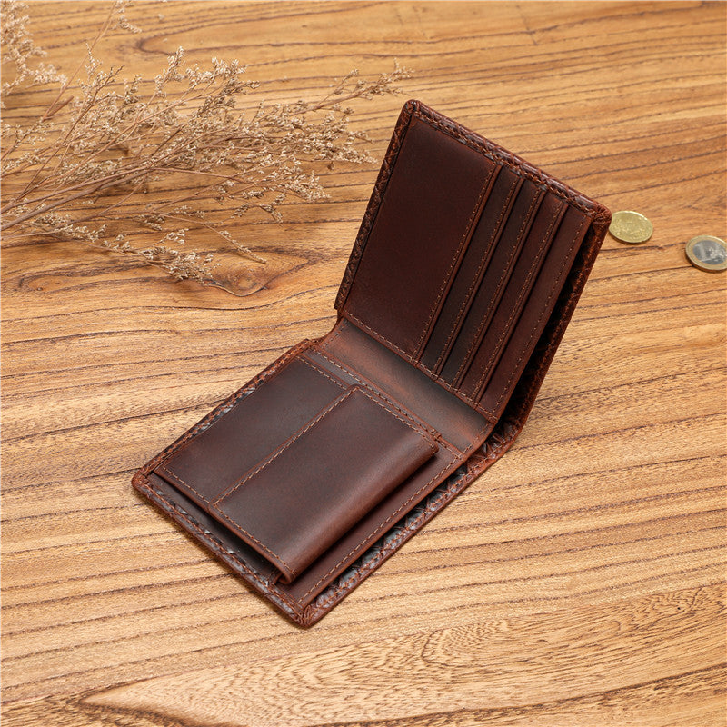 Men's First Layer Cowhide Woven Pattern Large Men's Wallets