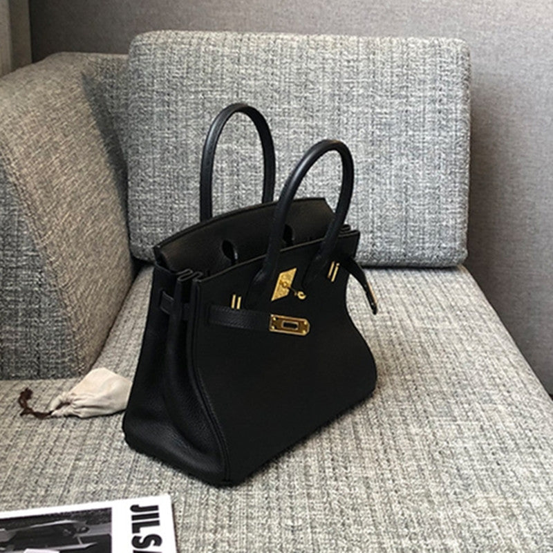 Women's First Layer Cowhide Lychee Pattern Leather Fashion Handbags