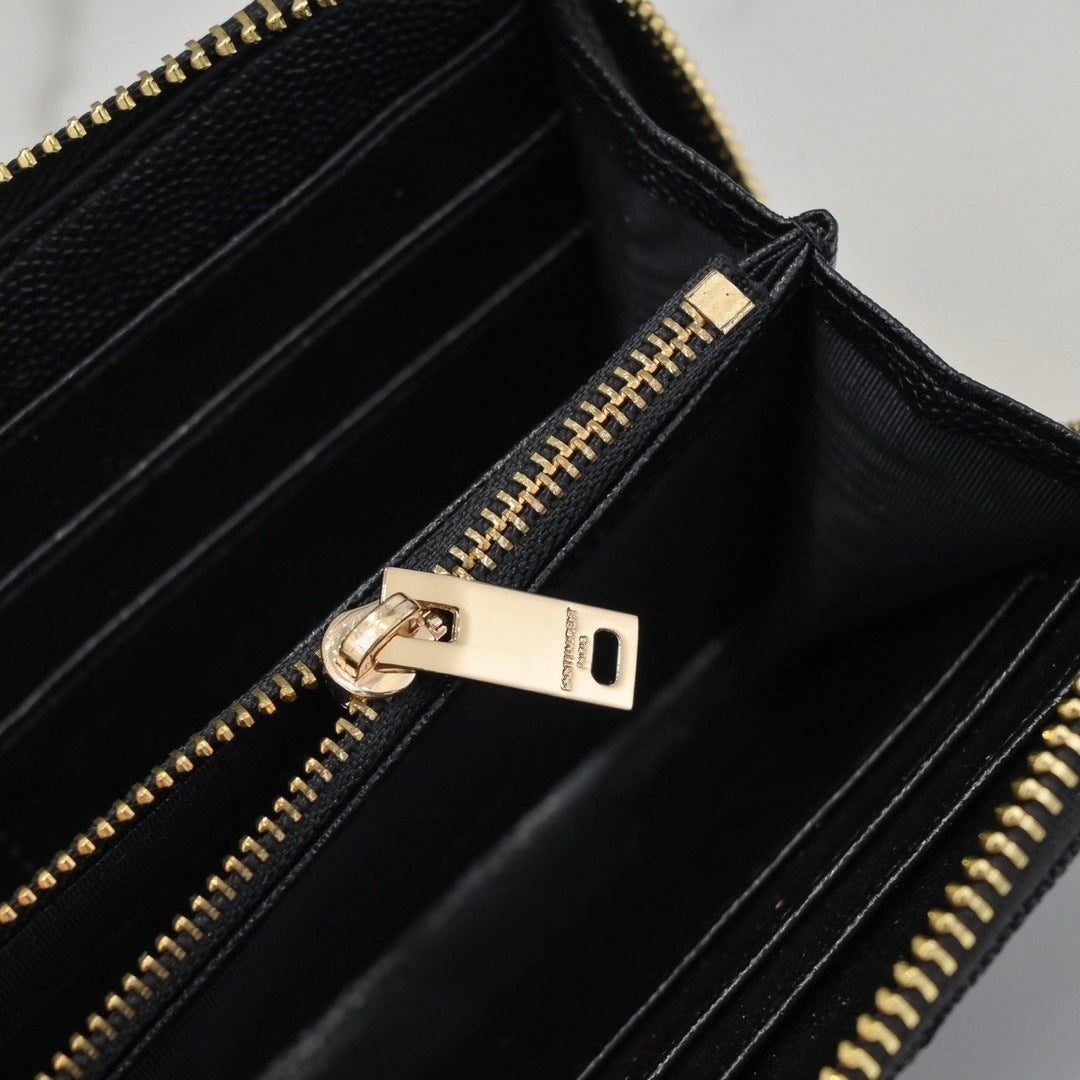 Long Zip Cowhide Multiple Slots Credit Ladies Wallets