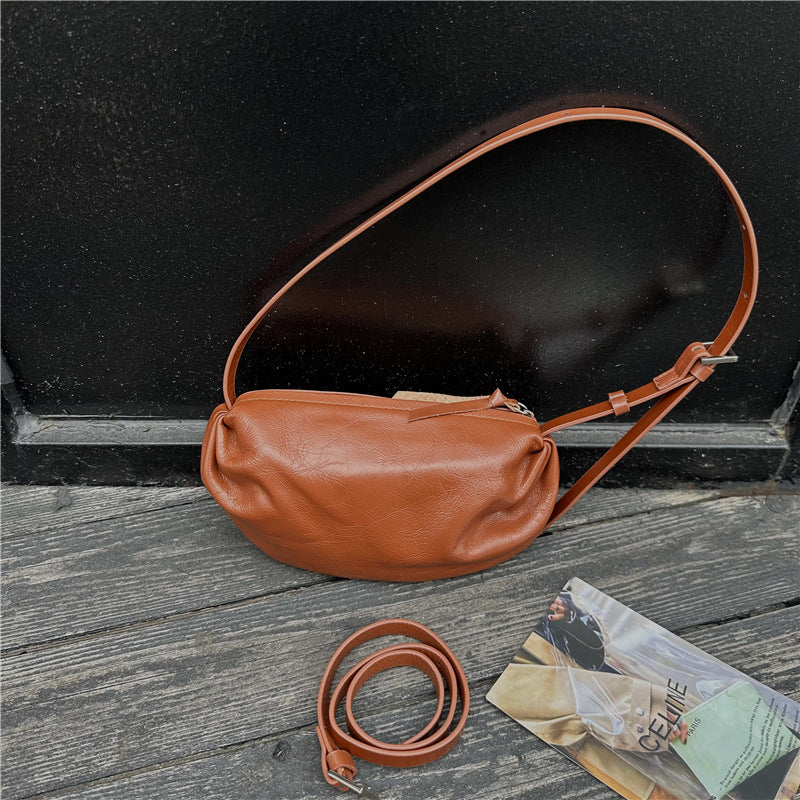 Women's Niche Pleated Dumpling First Layer Cowhide High-grade Underarm Shoulder Bags