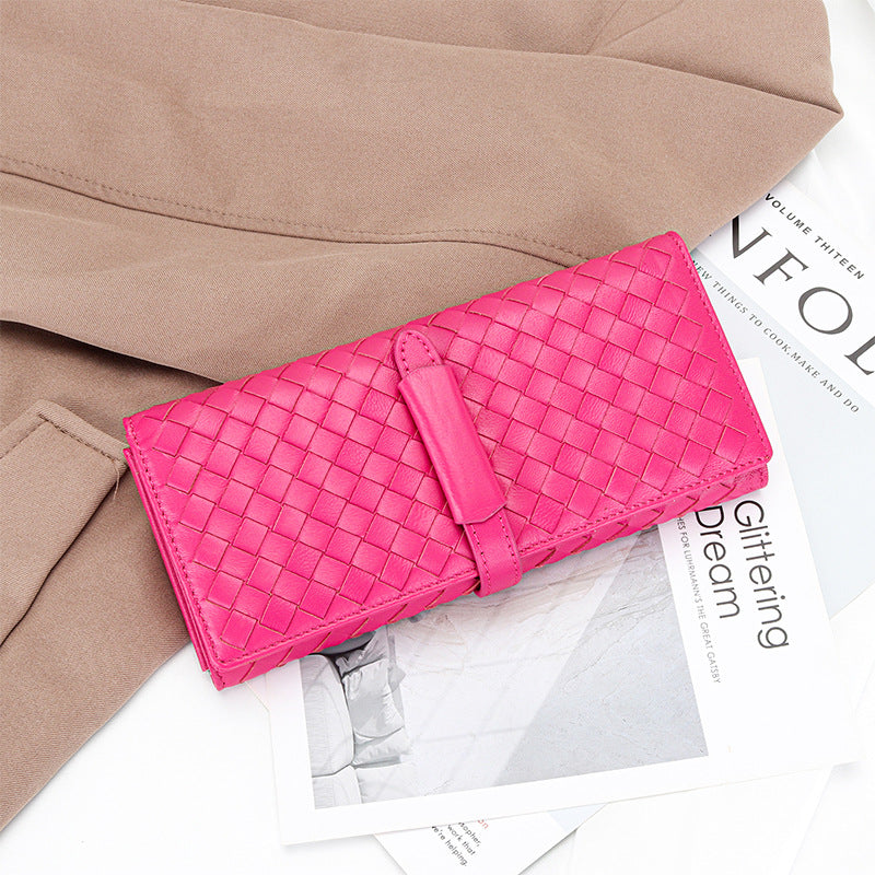 Women's Leather Fashion Sheepskin Woven Clutch Large Ladies Wallets