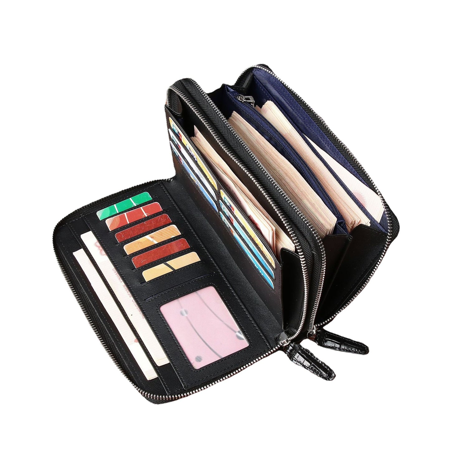 Men's Pattern Double Zip Clutch Multiple Slots Genuine Bags