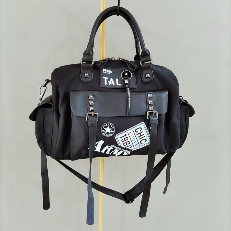 Women's Trendy Nylon Leather Personality Rivets Jean Handbags