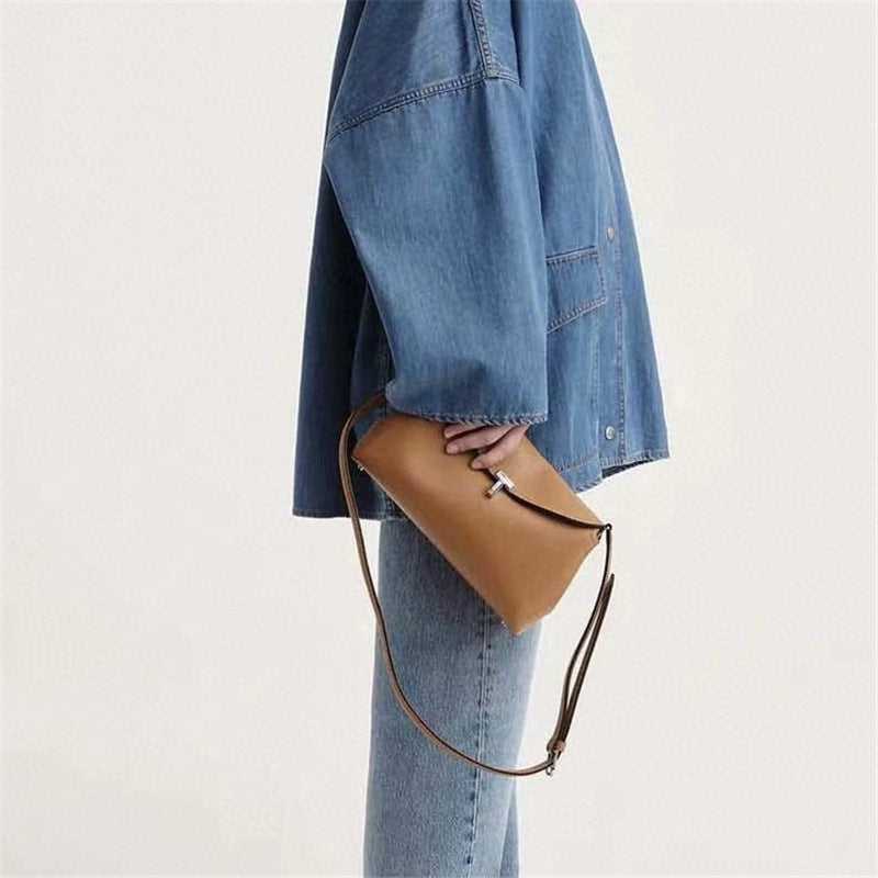 Niche Litchi Pattern Cowhide Flap Clutch Shoulder Bags