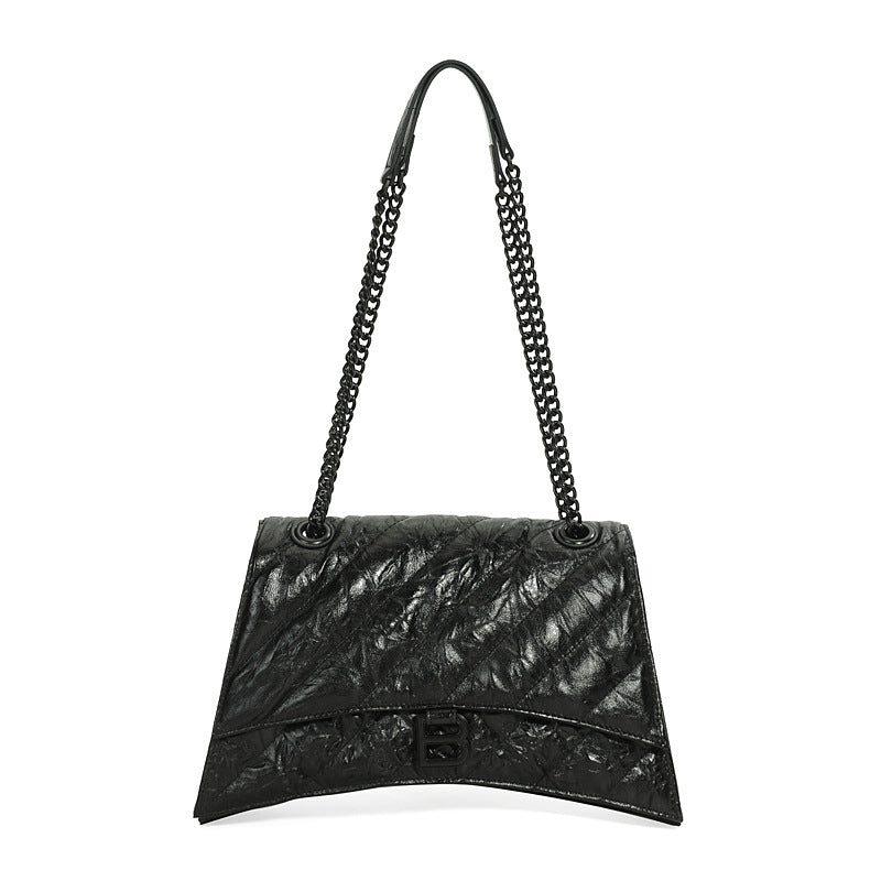 Women's High-grade First Layer Cowhide Hourglass Pleated Bags
