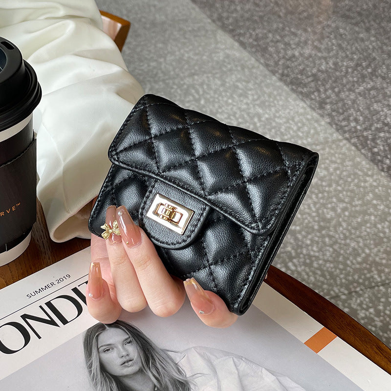 Women's Leather Short Three Folding Compact Diamond Ladies Wallets