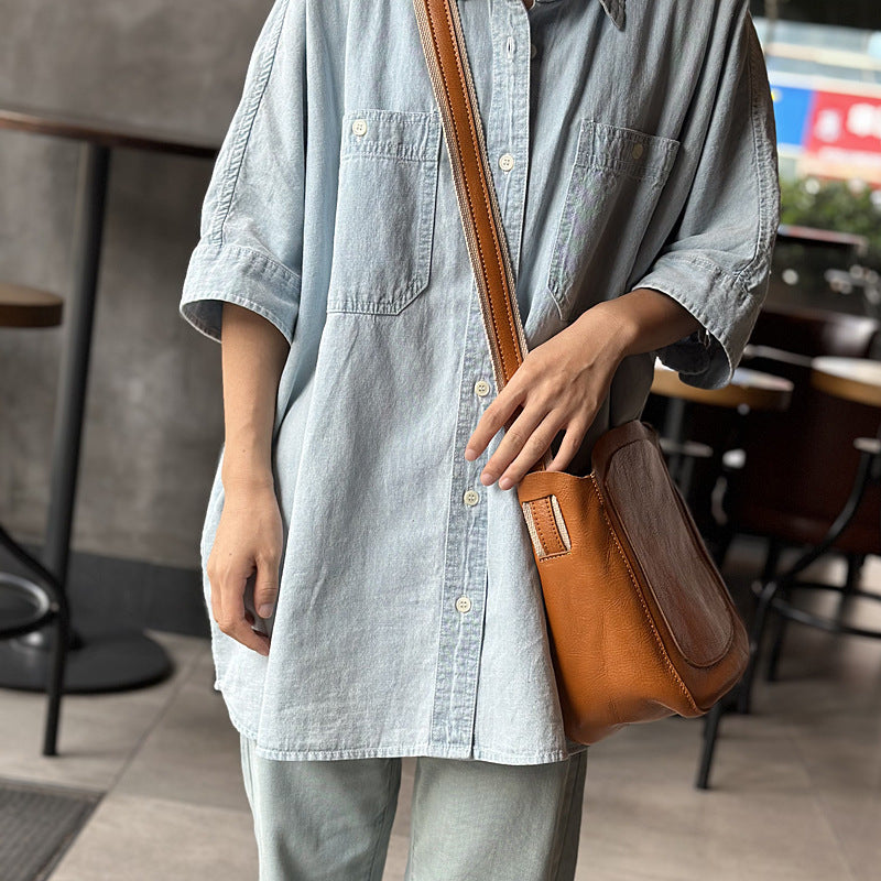 Women's Tanning Leather For Style Simple Cowhide Crossbody Bags