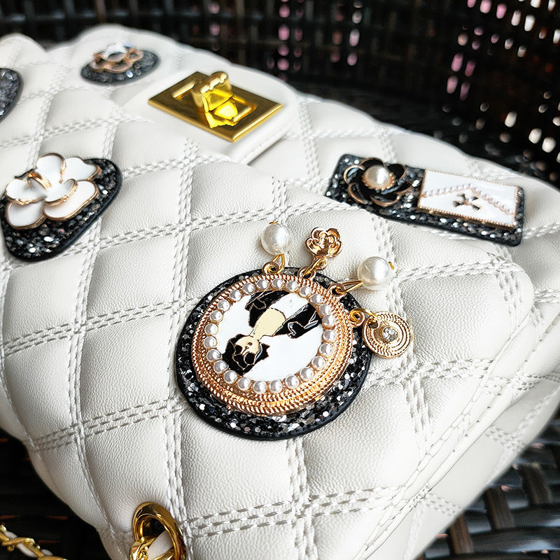 Women's Leather Individual Badge Sheepskin Classic Style Shoulder Bags