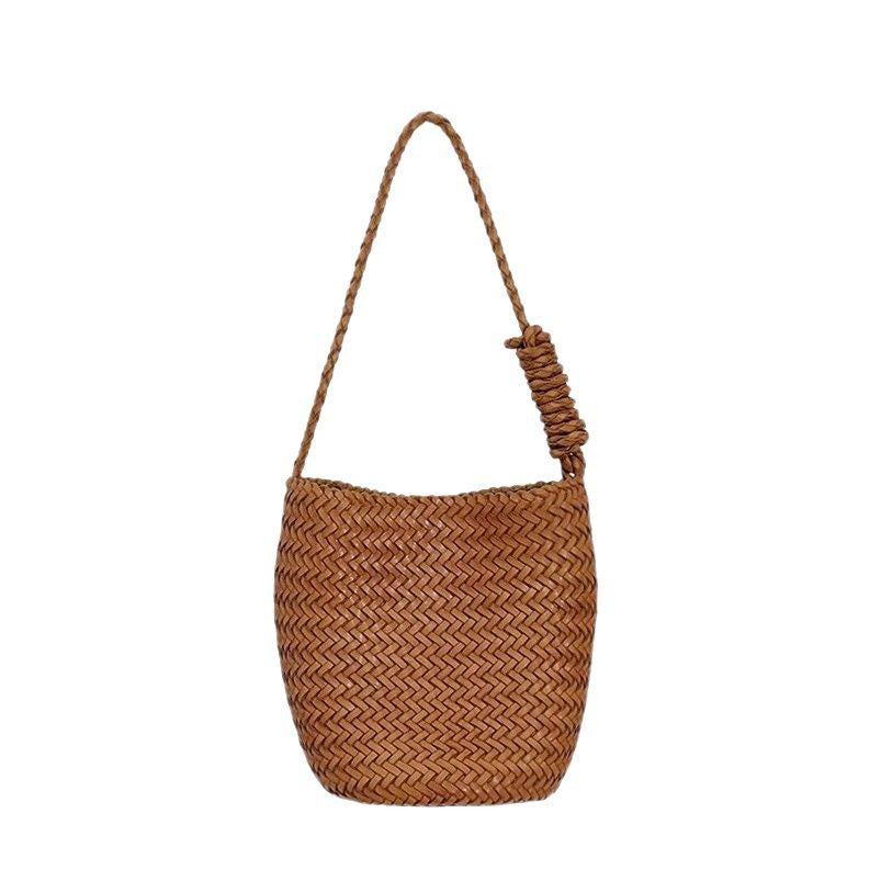 Summer Vegetable Tanning Leather Handmade Woven Shoulder Bags