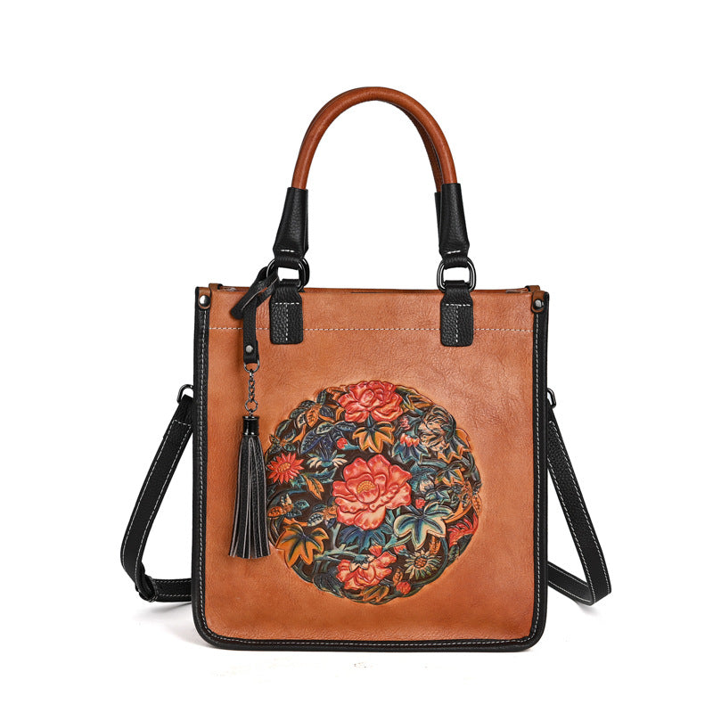 Women's Leather First Layer Cowhide Chinese Style Handbags