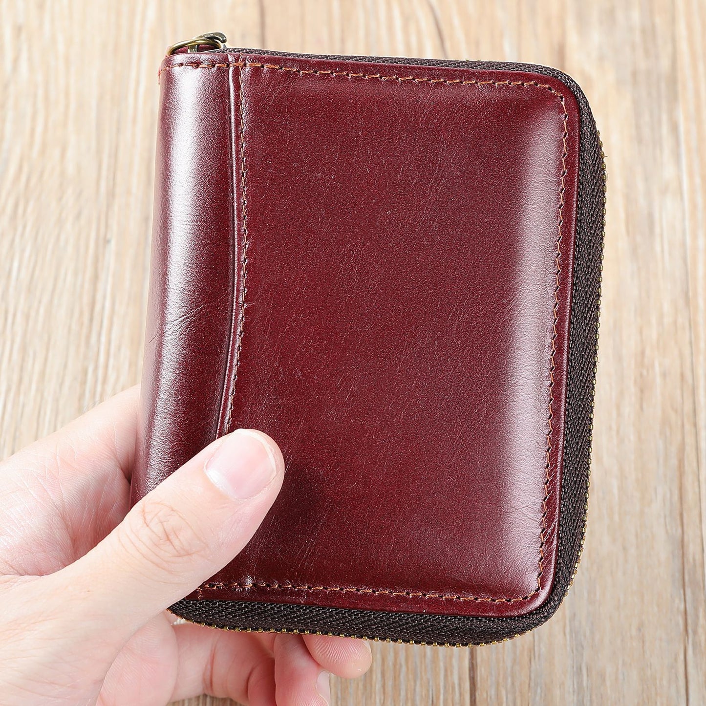 Men's Layer Cowhide Short Leather Zipper Driving Men's Wallets