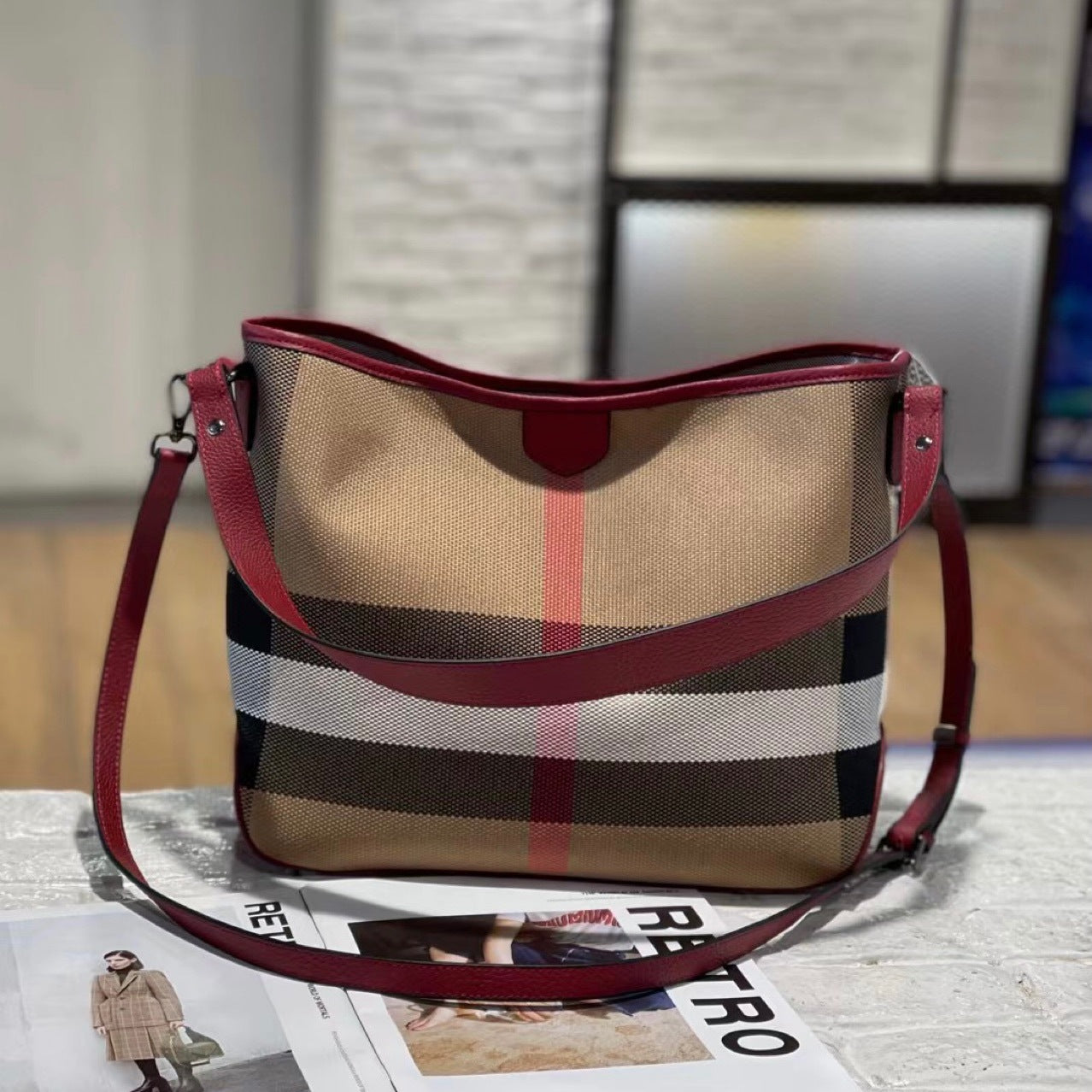 Women's Plaid Genuine Leather Trendy Fashionable Stylish Shoulder Bags