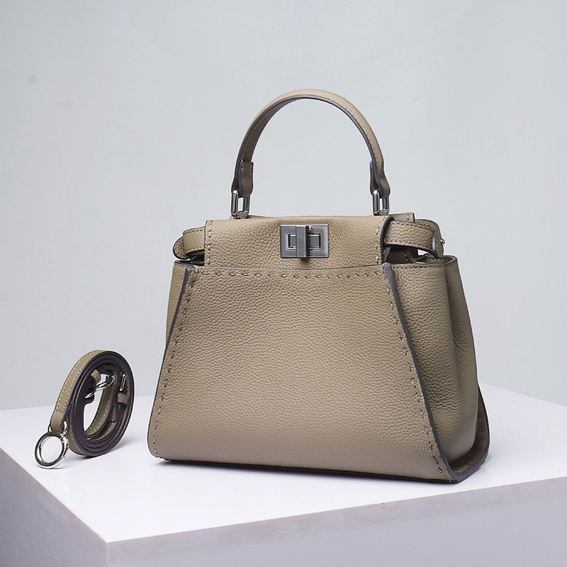 Cowhide Imported Lychee Pattern Metal Catch Genuine Handbags