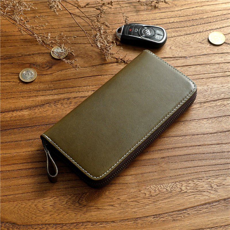 Men's Tanned Long Genuine Leather Zipper First Layer Men's Wallets