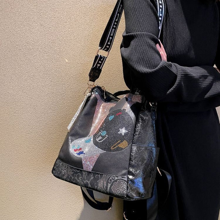 Women's Niche Fashion Trendy Rhinestone Leather Backpacks