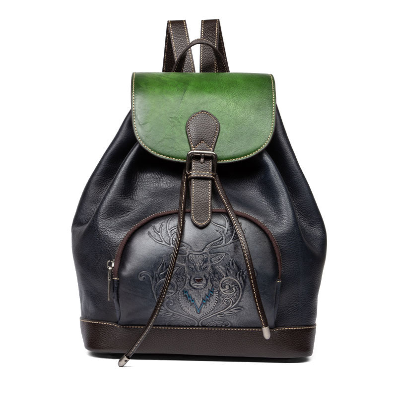 Women's Leather First Layer Cowhide College Retro Backpacks