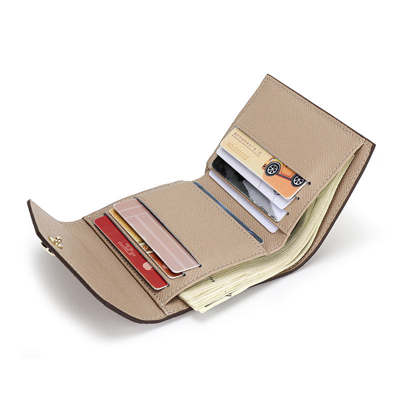 Women's Full Leather Short Korean Style Contrast Color Versatile Ladies Wallets