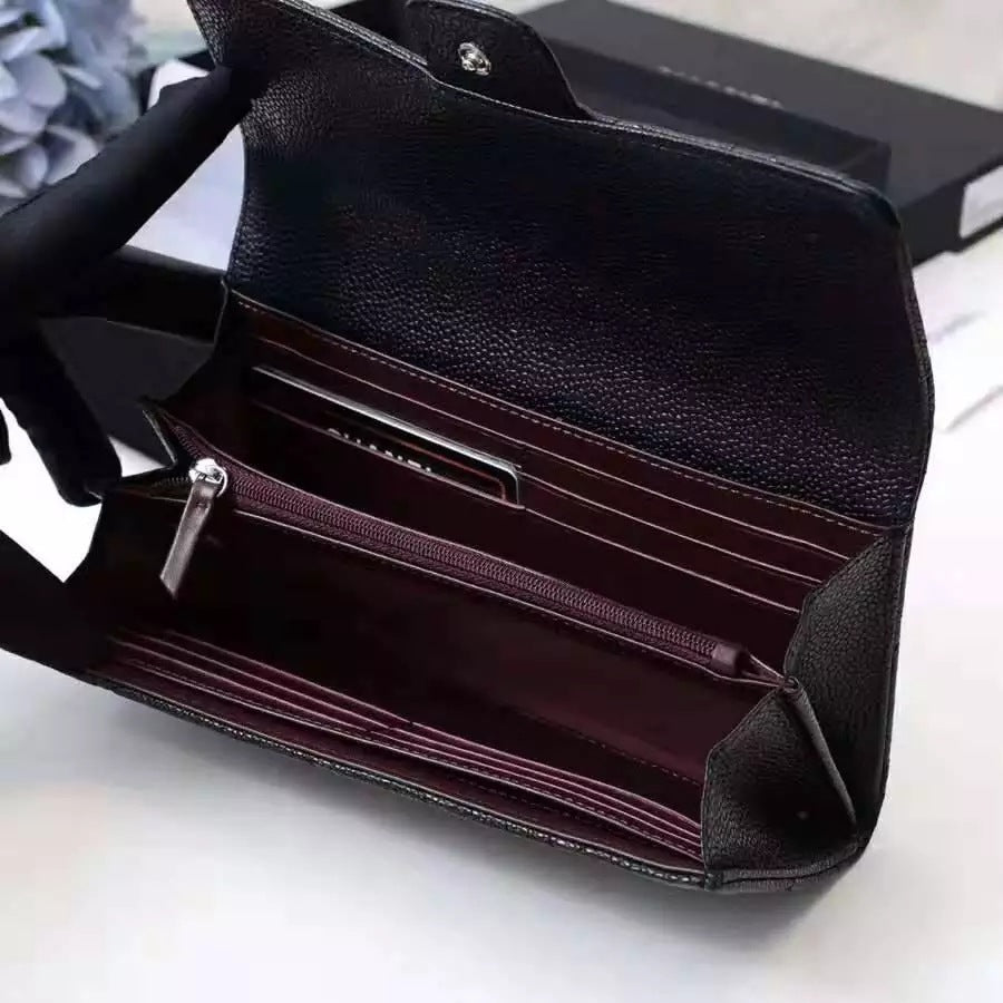 Women's Diamond Style Long Caviar Genuine Leather Ladies Wallets