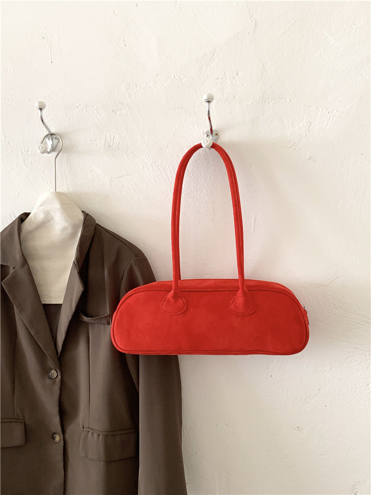 Women's Suede Baguette Fashion Arc Underarm Plush Shoulder Bags