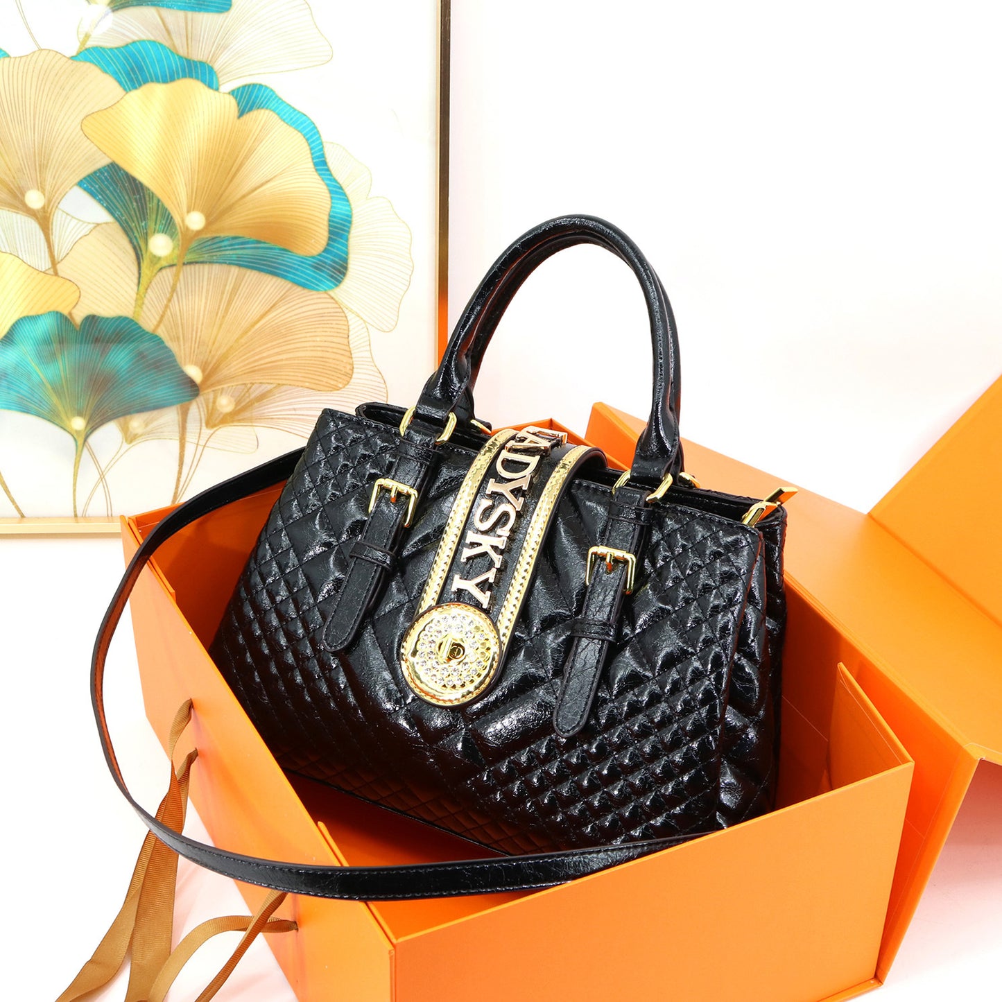Women's Embroidery Thread Pu Leather Diamond Large Handbags