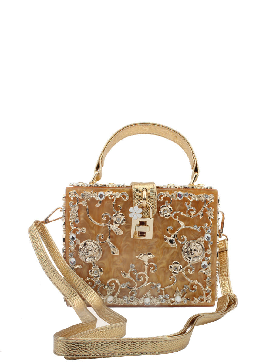 Women's Acrylic Hollow Metal Carved Diamond Single Crossbody Bags