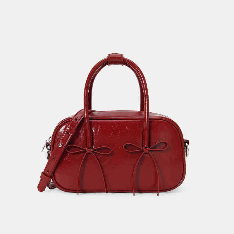 Women's Niche Bow Red Simple Baguette Large Shoulder Bags