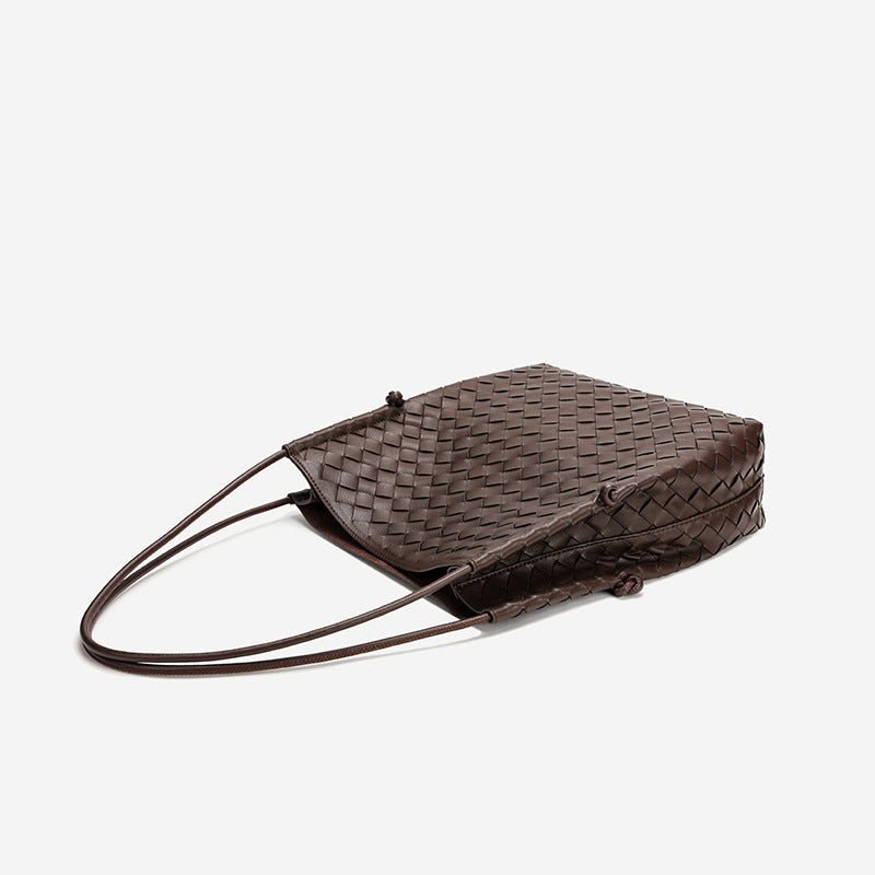 Woven Big Cowhide Leather Large Capacity Shoulder Bags