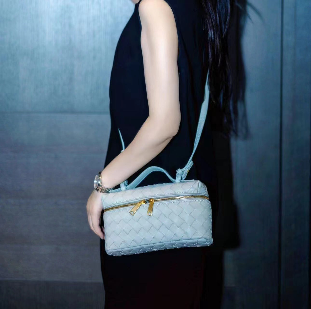Women's Rhombus Sheepskin Box Authentic Leather Weave Crossbody Bags