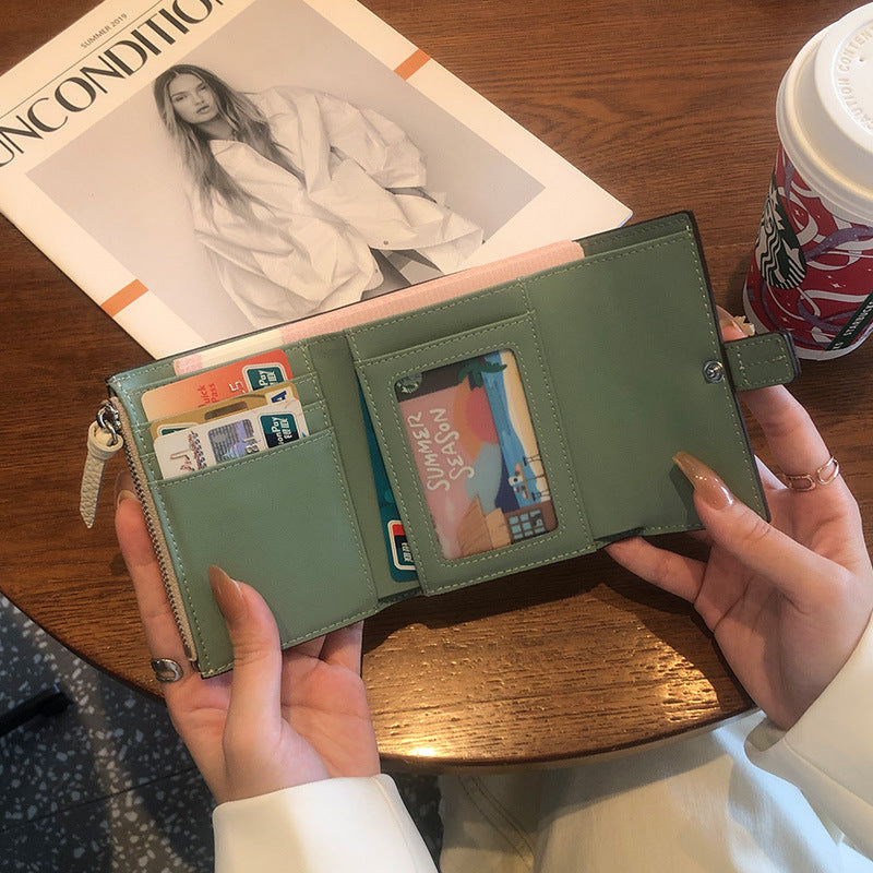 Women's Leather Short Contrast Color First Layer Ladies Wallets