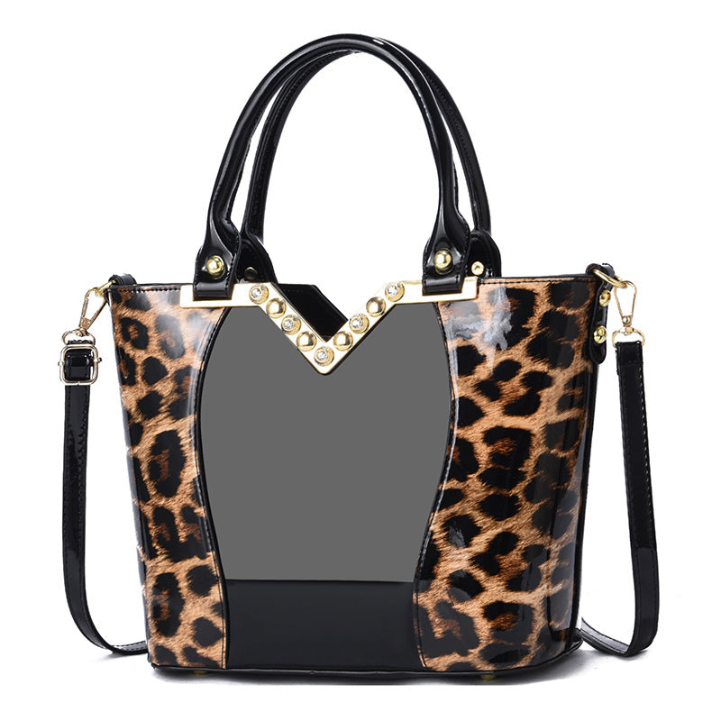Women's Bright Leather Leopard Print Trendy Big Handbags
