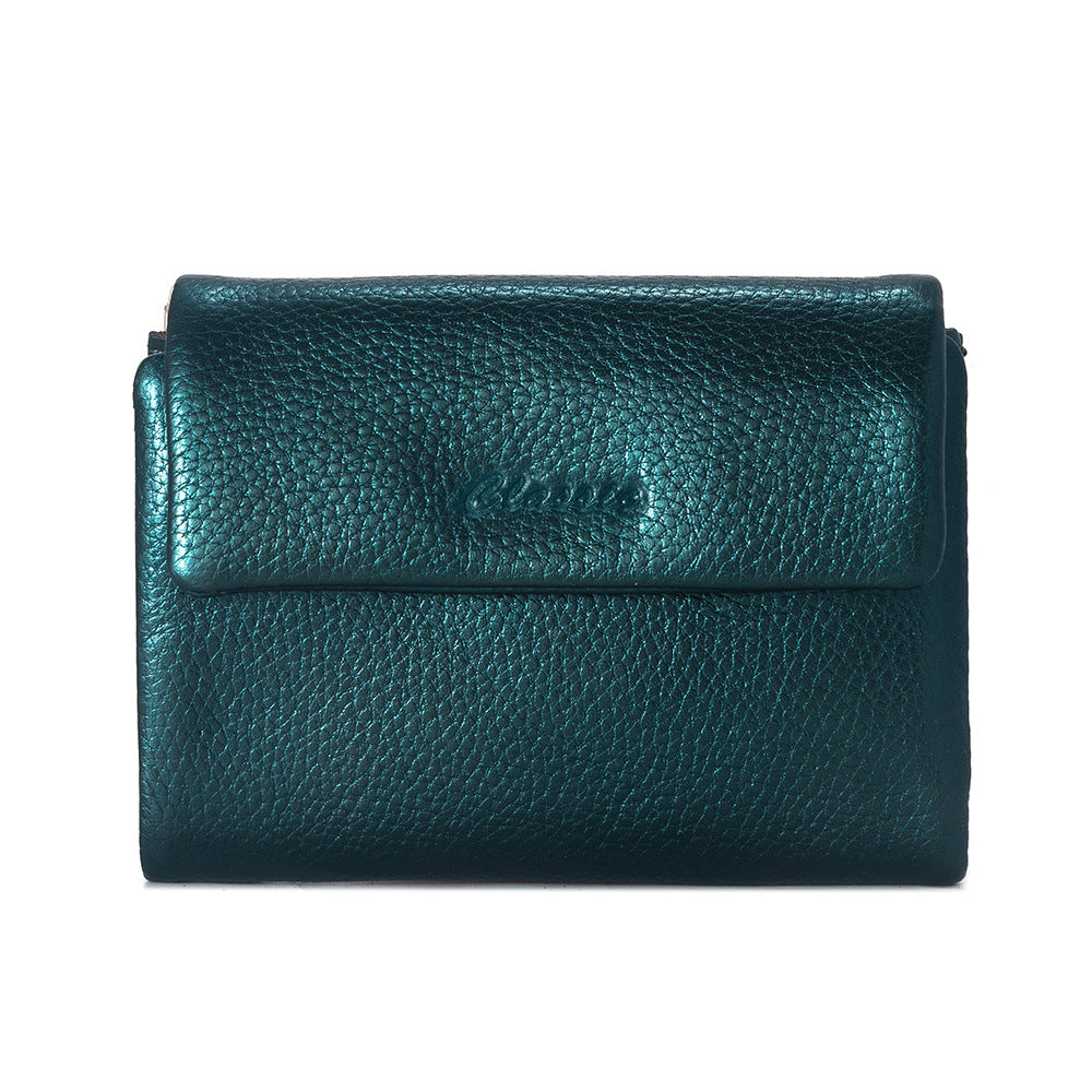 Short Litchi Pattern Glossy First Layer Ladies Wallets