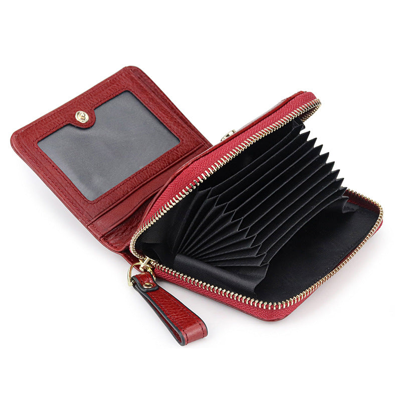 Women's One-piece Embossed First Layer Oil Wax Cowhide Short Ladies Wallets