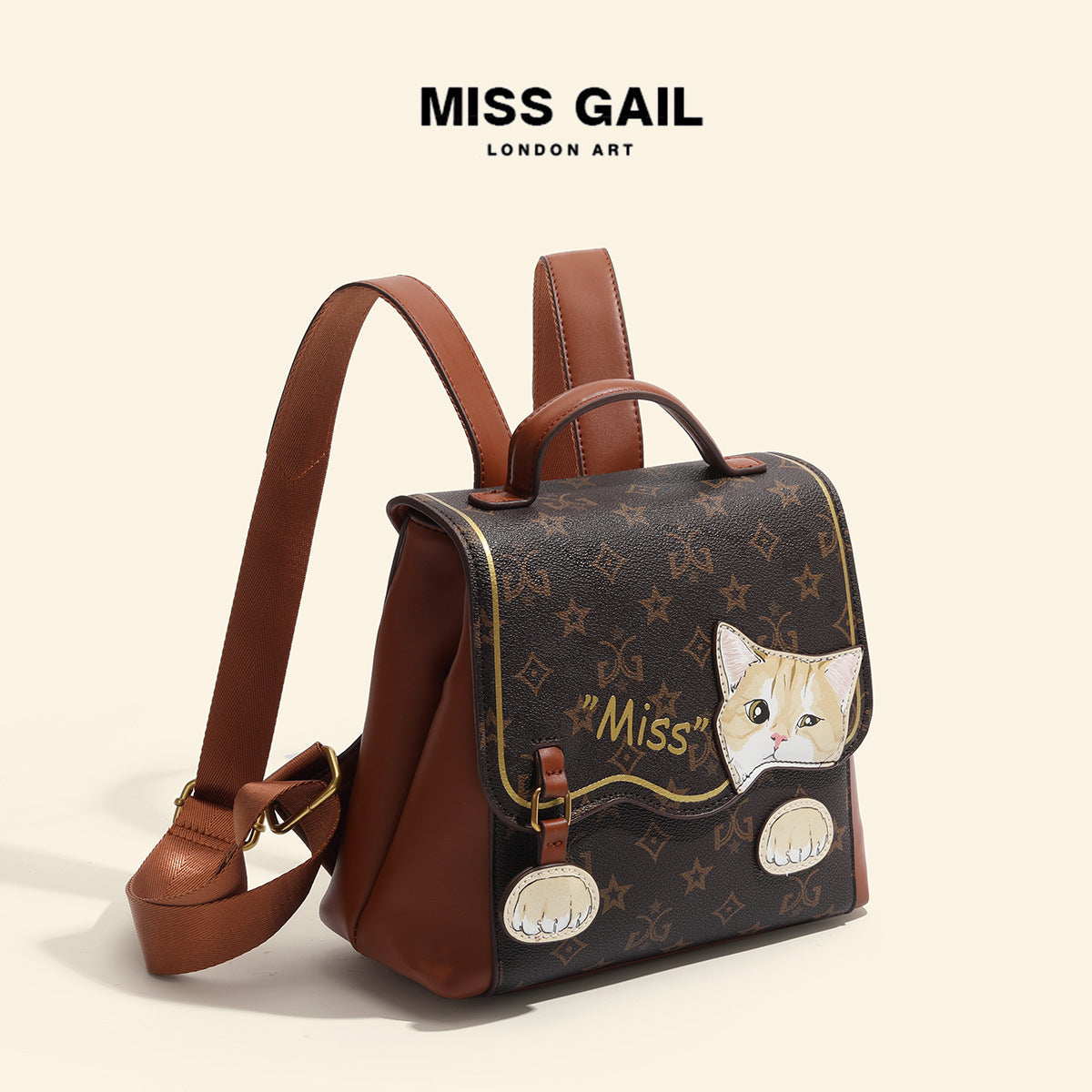 Texture Western Style Cat Cartoon Printed Backpacks