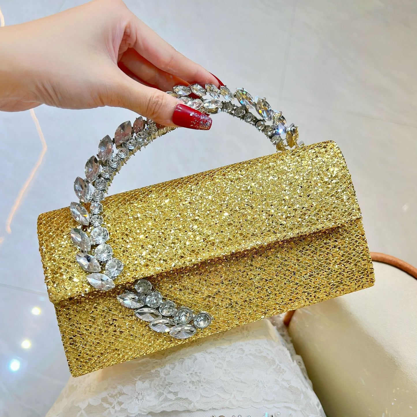 Women's Dinner Rhinestone Satin Sequin Hand Diamonds Evening Bags