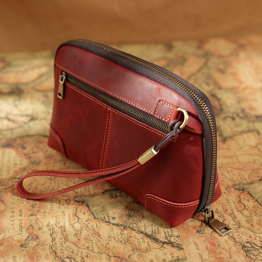 Men's Leather Clutch With Wrist Strap Data Bags